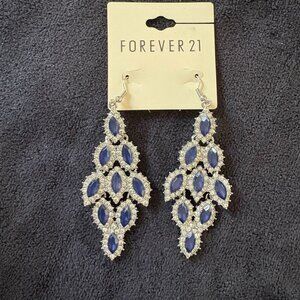 NWT, Forever 21 dangle earrings, navy blue and rhinestone, 3 inches in length